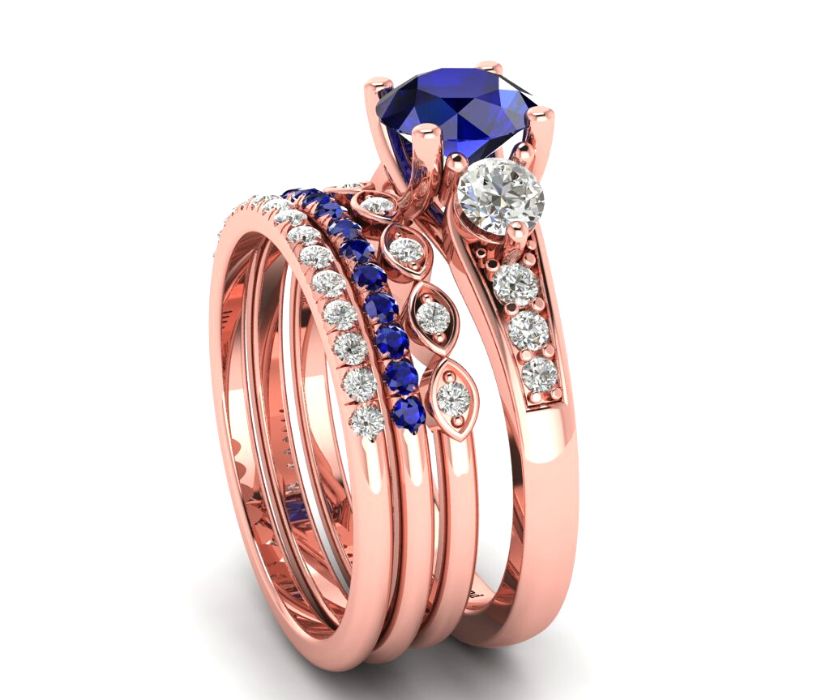 Bridal Set with a Sapphire Engagement ring and three Weddign Bands